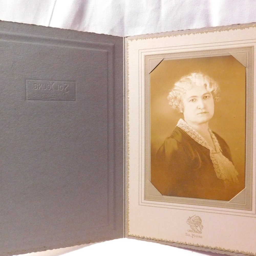 Antique Photograph of Woman Curly Hair Black Dress with White Lace Sol Young